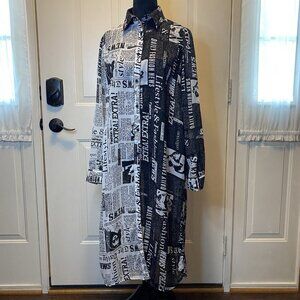 LIVE 4 TRUTH Fashion Newspaper Print Sheer Tunic Top SmallCity Artsy Journalism